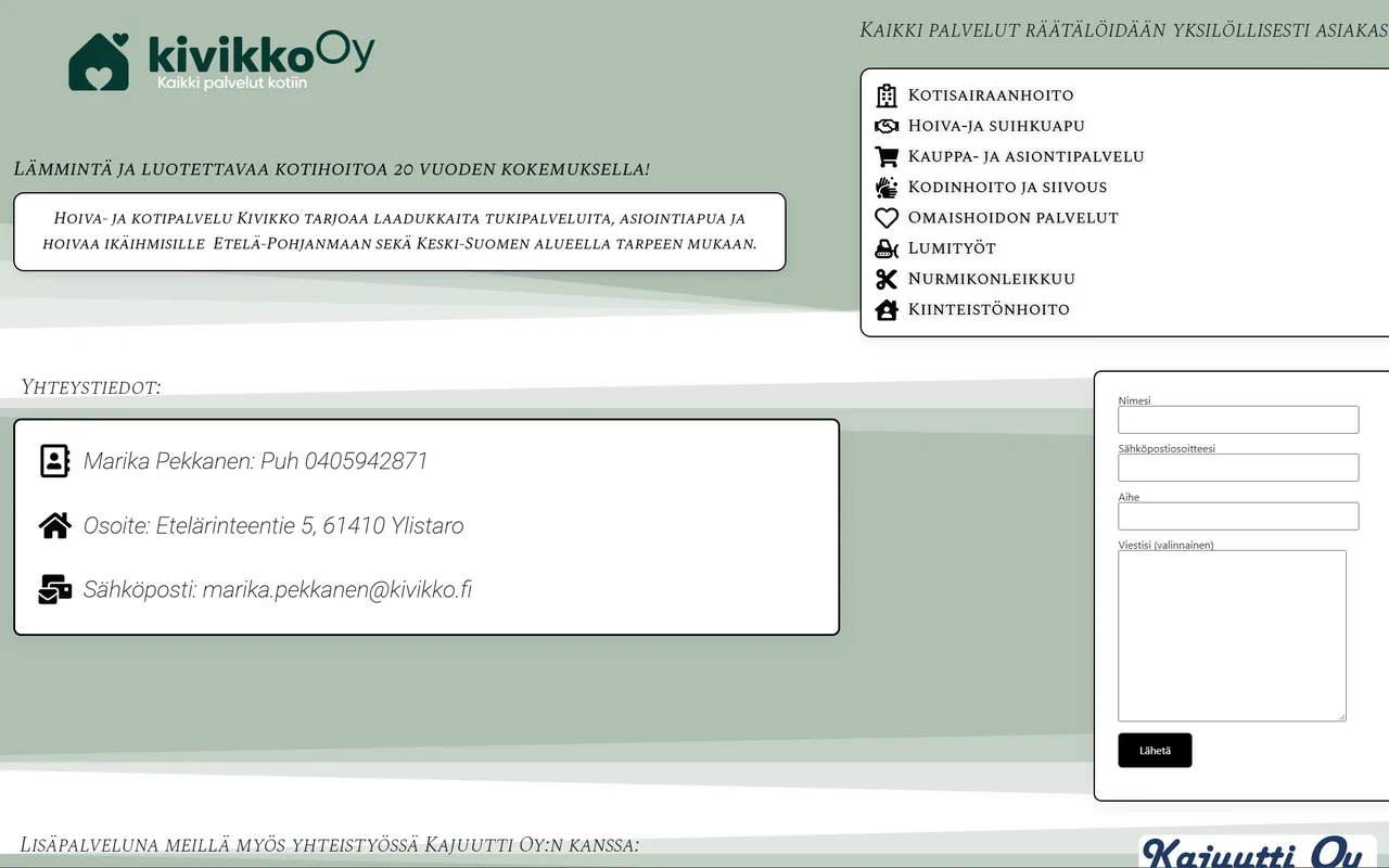 Kivikko Oy:n verkkosivujen etusivu